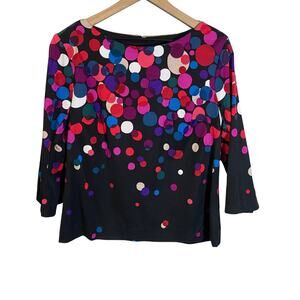 Trina Turk Bubble Polka Dot 3/4 Sleeve Top Black Pink Red Rayon Blend Sz L